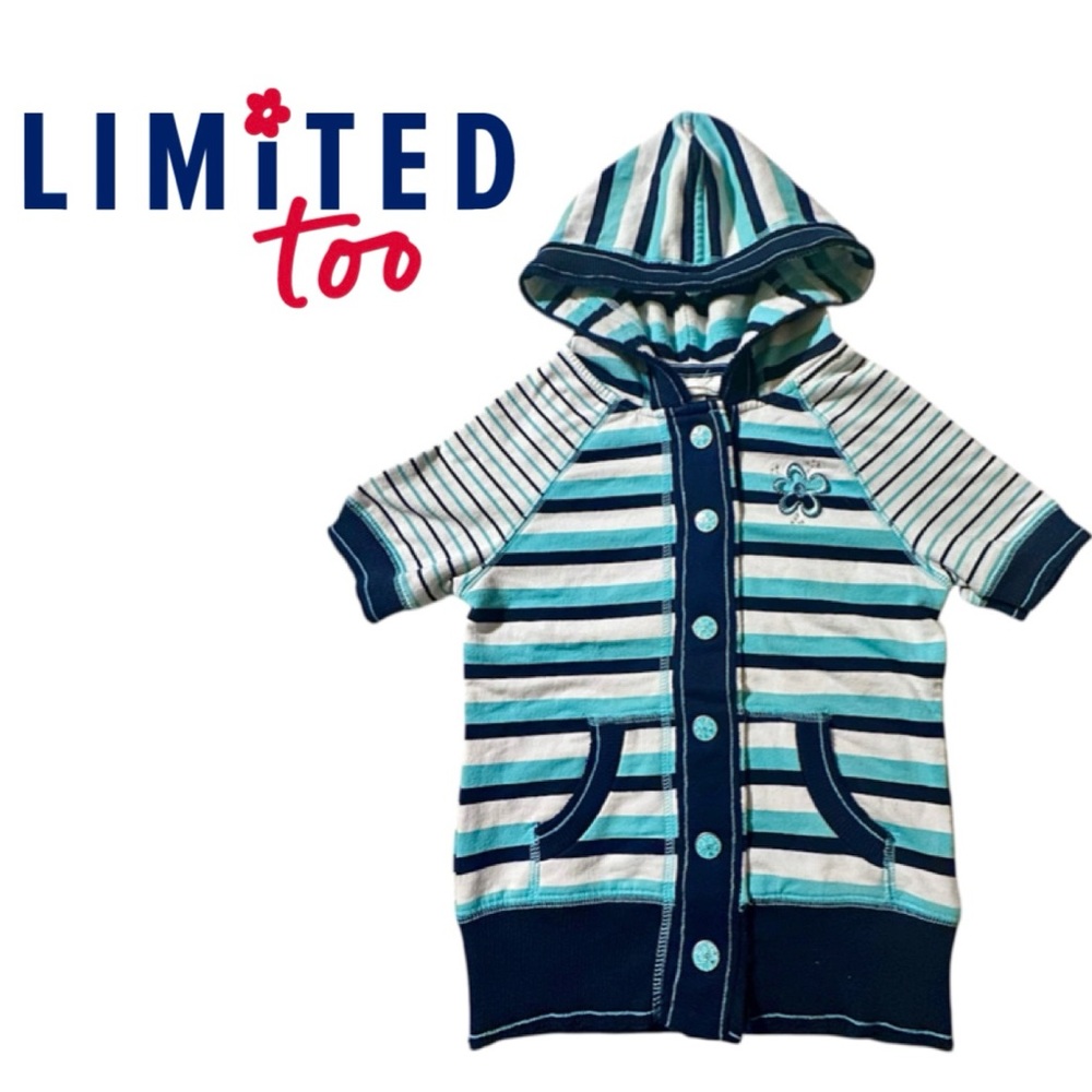 LIMITED TOO Stripe Hooded Short Sleeve Snap Cardigan Y2K Whimsical Sporty Girl 6